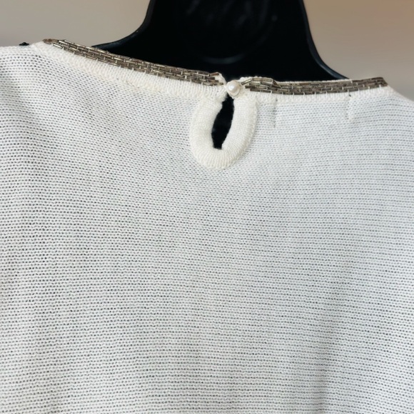 Sequin Embellished Sweater – White Knit with Black & Silver Accents - Picture 8 of 12